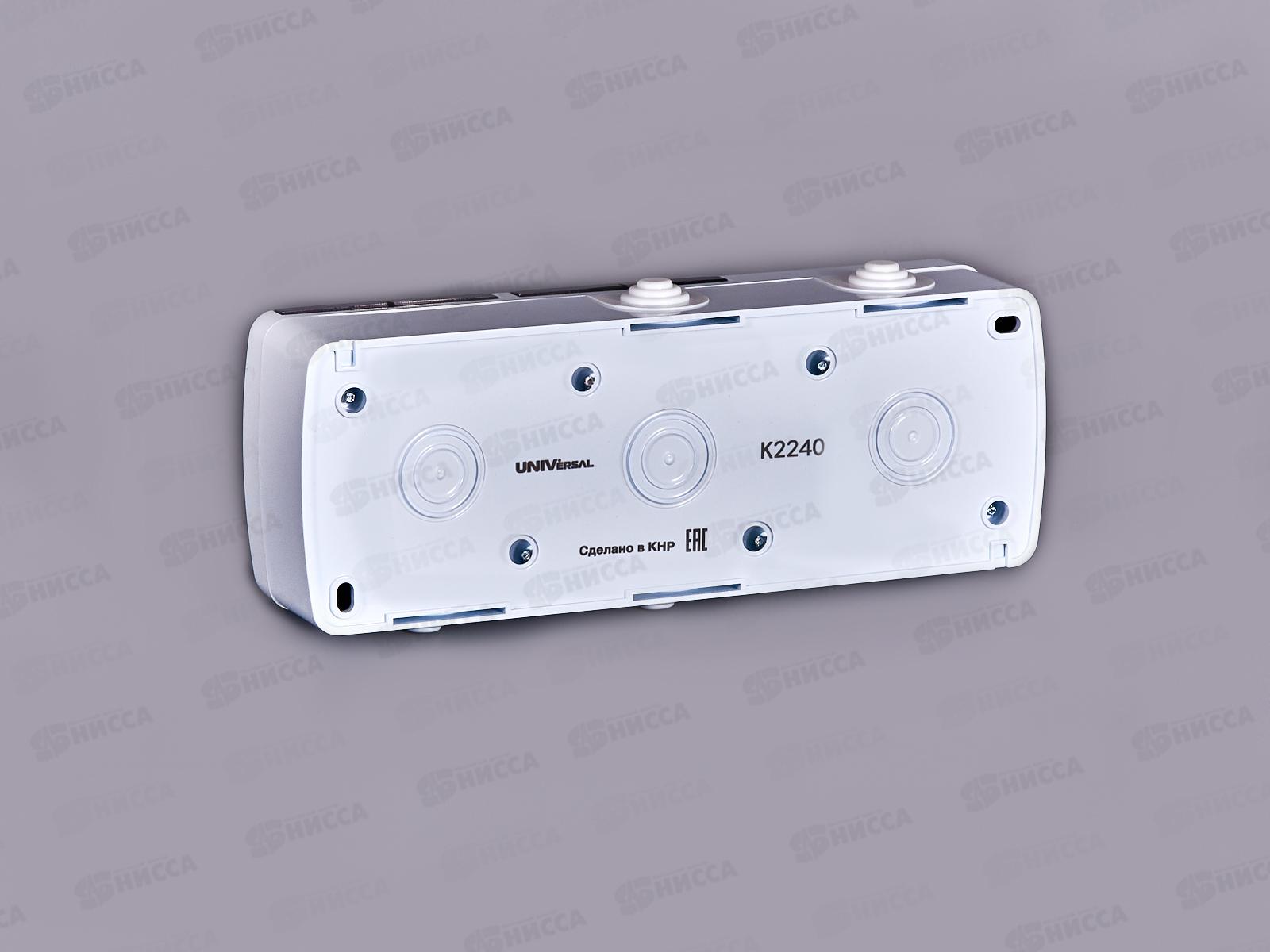 Блок горизонтальный  КЛИО выключатель 2-клавиши, открытая установка + розетка 2-мес.с крыш., с/з*10