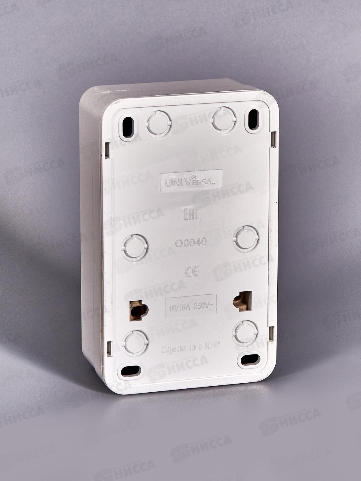 Блок вертикальный  ОЛИМП выключатель 2-клавиши, открытой установки, подсветка+ розетка 1-мес., с/з, О0041*10