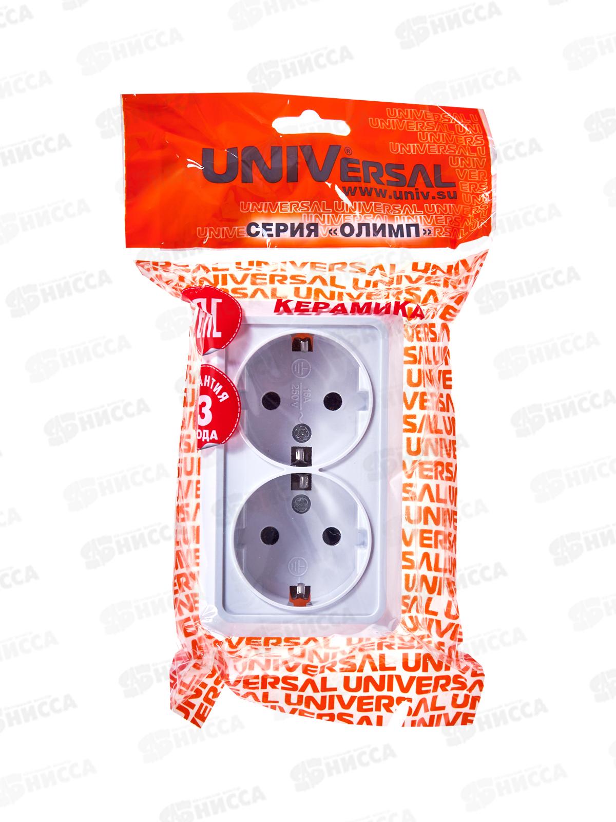 Розетка ОЛИМП 2-местная открытой установки, с заземлением, 16А, 220В белая, керамика,O0128*10