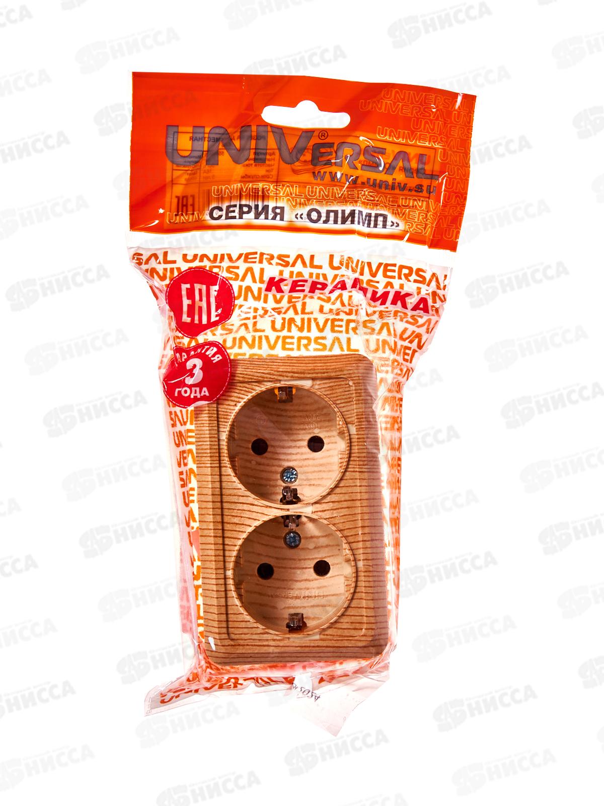 Розетка ОЛИМП 2-местная открытой установки, с заземлением, 16А, 220В сосна,керамика, 5560865*10