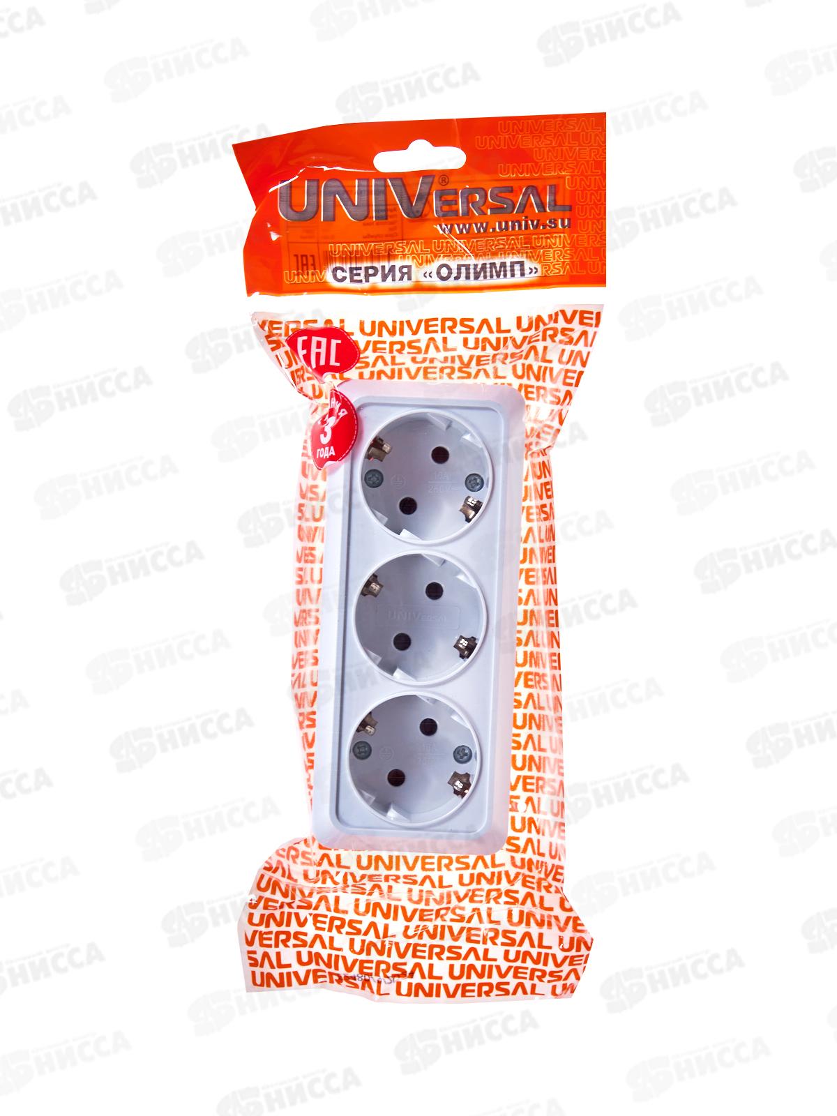 Розетка ОЛИМП 3-местная открытой установки, с заземлением, 16А, 220В белая,керамика,1161*10