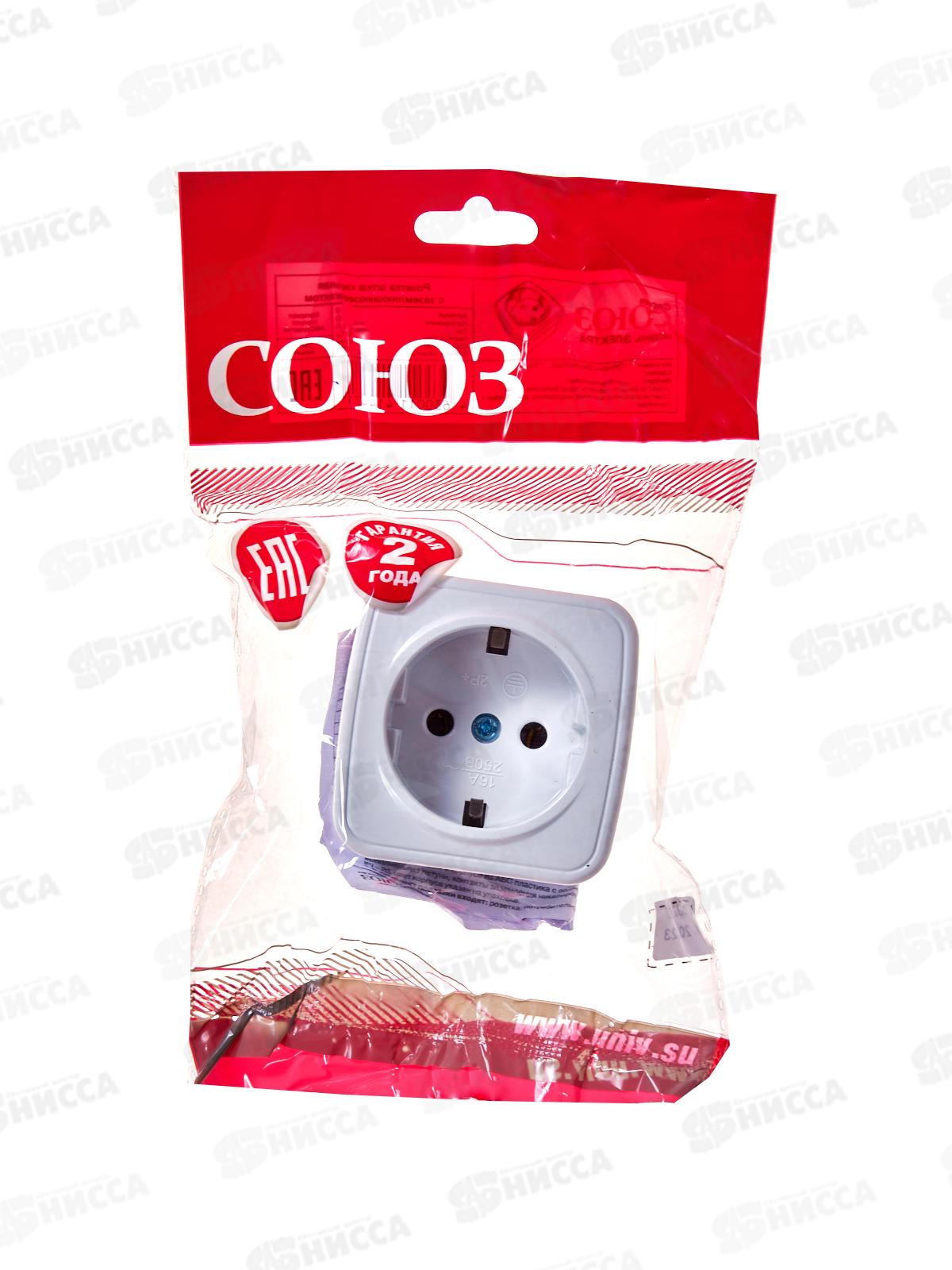 Розетка СОЮЗ 1-местная  Электра, открытой установки, с заземлением 16А, 220В, белая,0012*10