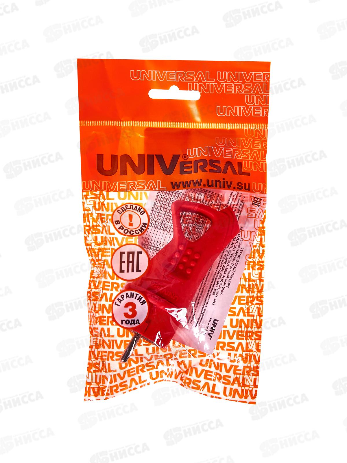 Вилка UNIVersal с заземлением с ушком, каучук, 16А, 250B, IP44, красный,3071