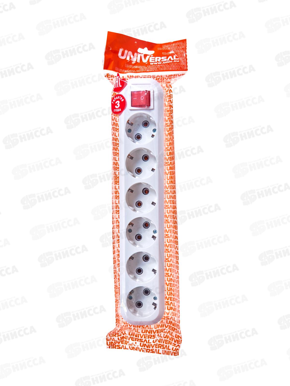 Колодка UNIVersal с заземлением 6 гнезд с выключателем АБС-пластик, S306