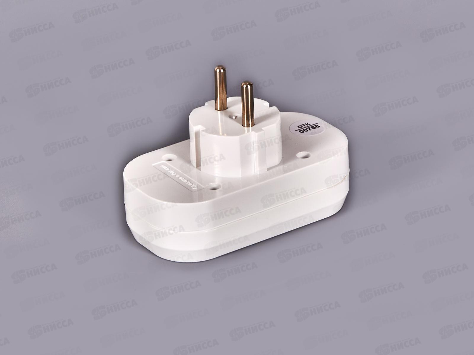 Разветвитель UNIVersal 2 гнезда, без заземления , плоский, белый 10А 250В,А202