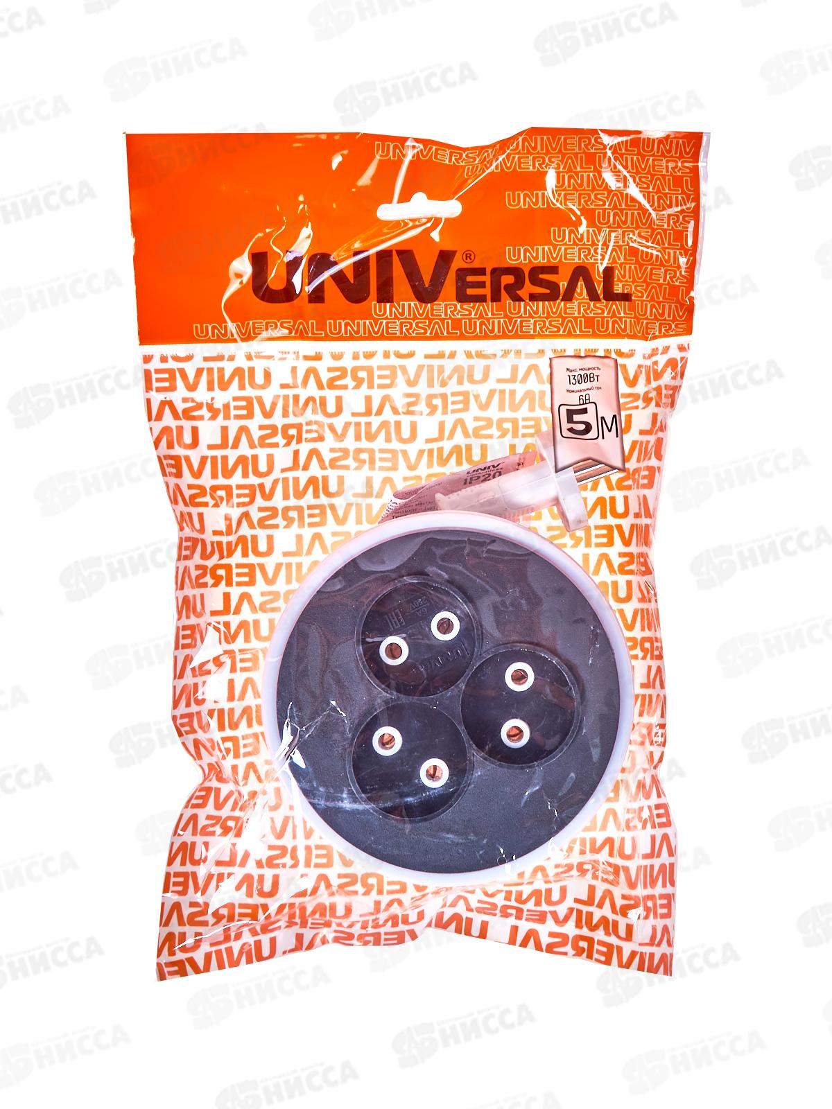 Удлинитель рулетка UNIVersal У6-004 ШВВП 2*0,75 3 гнезда, б/з, 5 м, 9634578