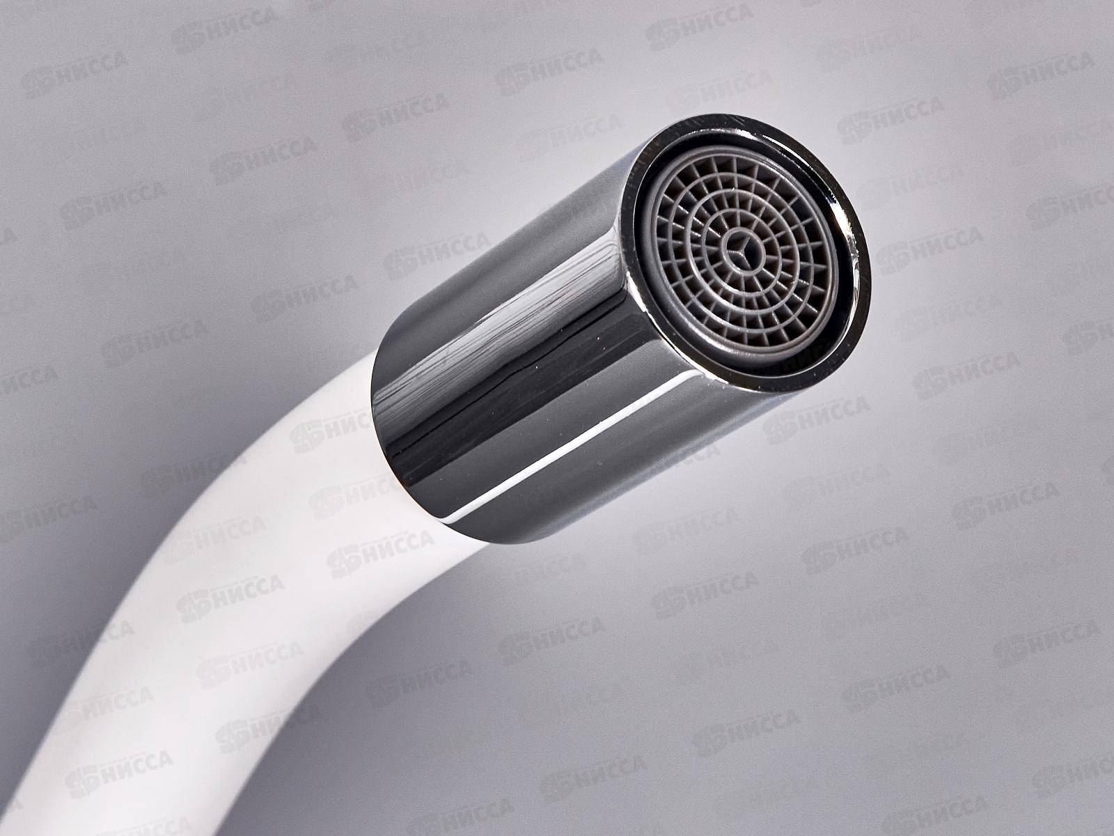 Смеситель для кухни гибкий излив с гайкой, белый, E4205-E55