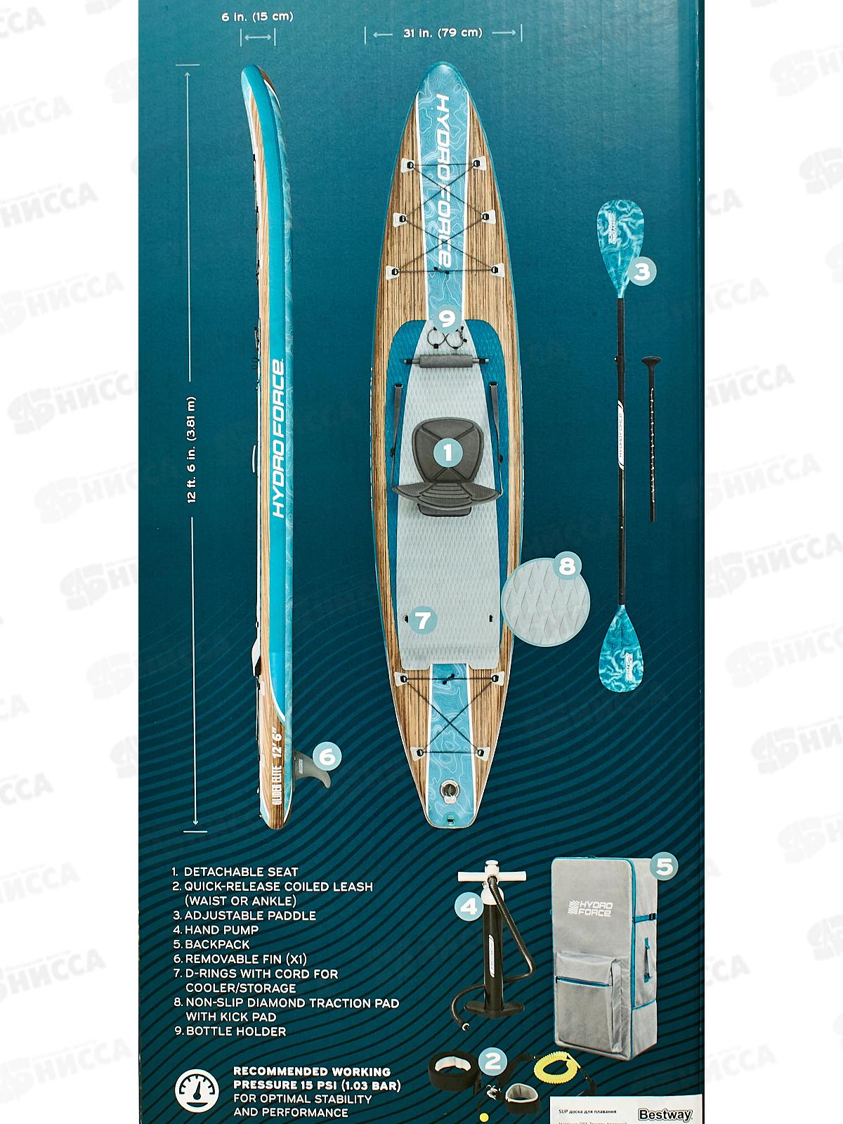 SUP доска 381х79х15см 6532G (весло, руч. насос, рюкзак, трос)BESTWAY