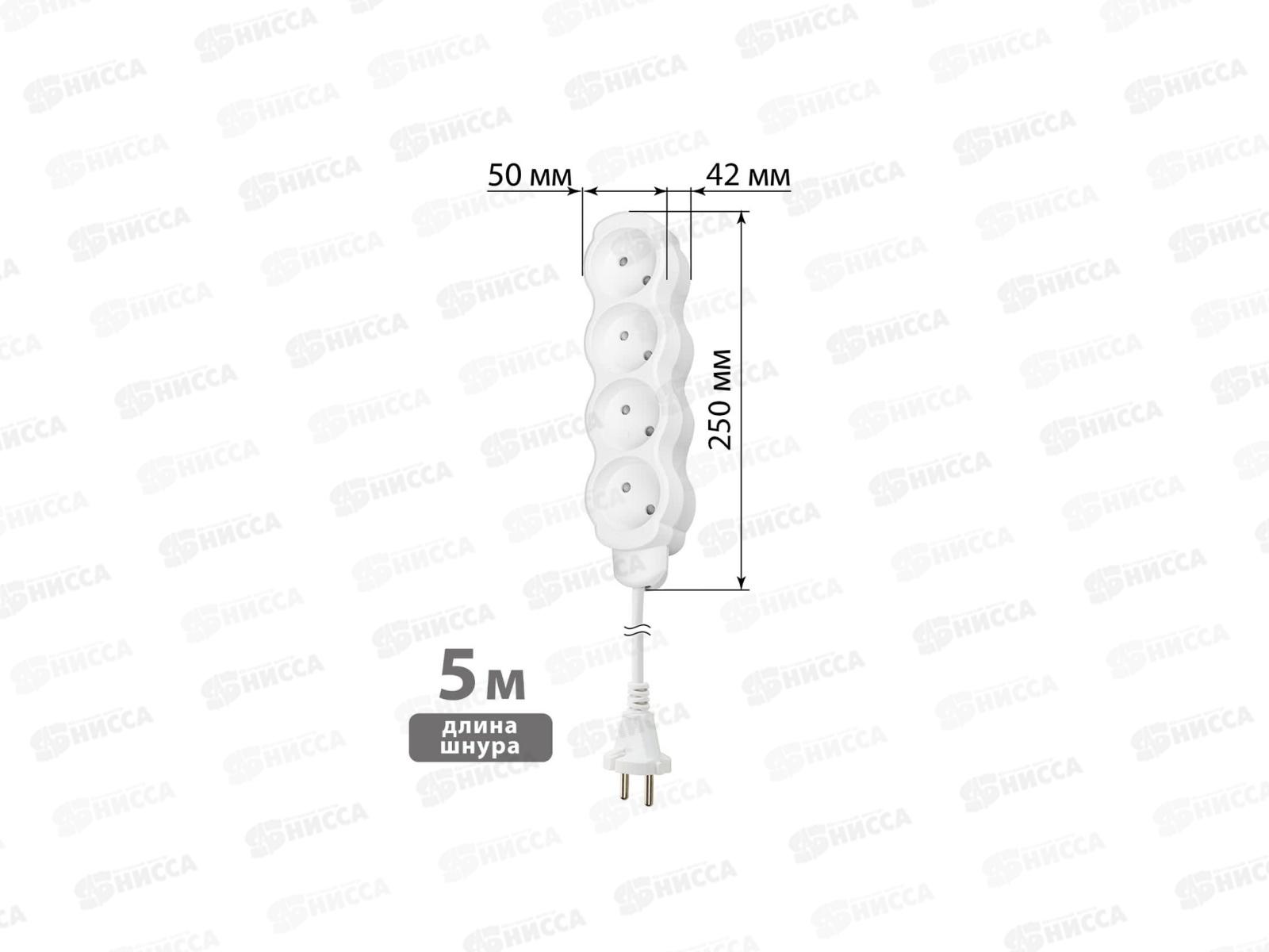 Удлинитель TDM УЛ4 4гнезда, 5м, з/ш, ПВС2*0,75кв.мм 10А, &quotЛюкс&quot, бело-серый, 0228