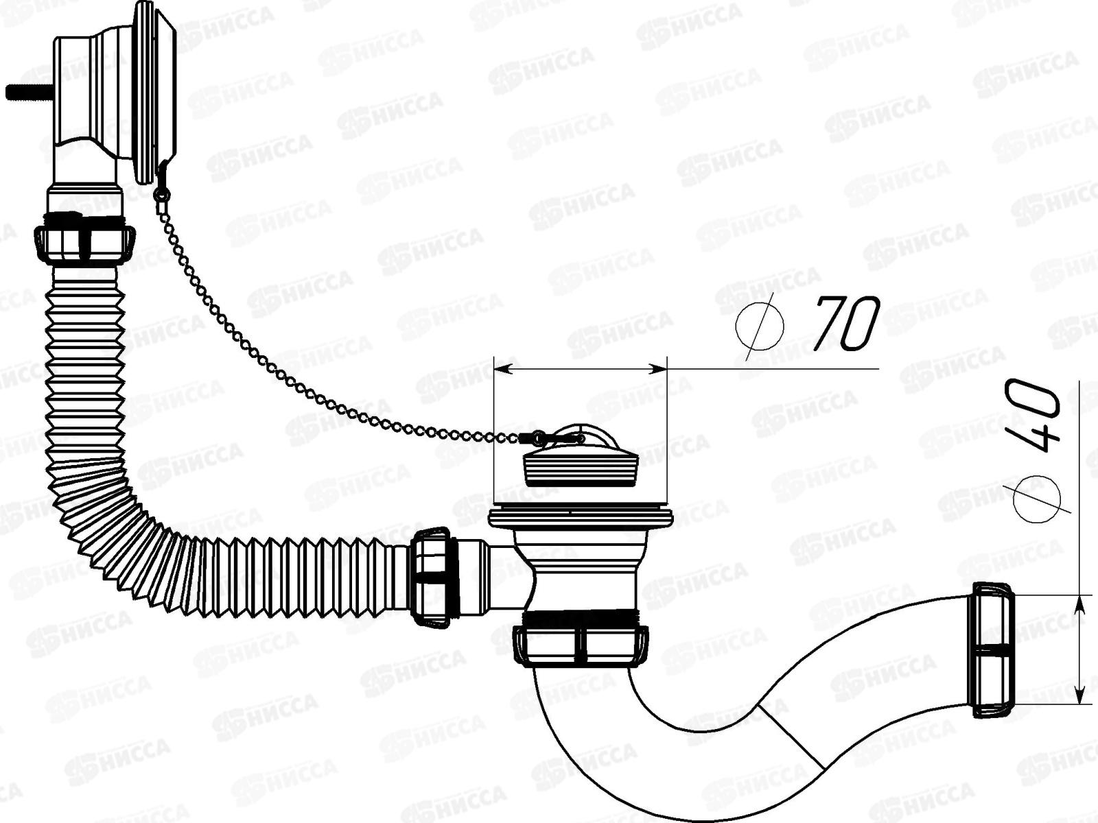 Сифон для ванны с выпуском и переливом с гт 40х40/50, V110 *45
