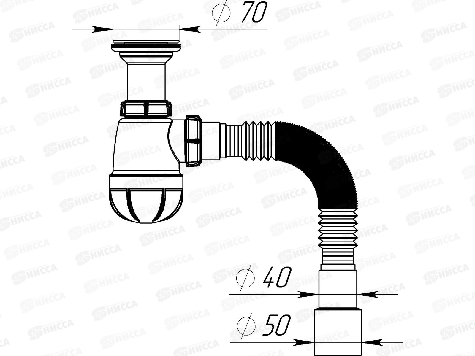 Сифон для кухни 1 1/2&quot х 40 удлин.горловина с гиб.трубой, PB0515 *30