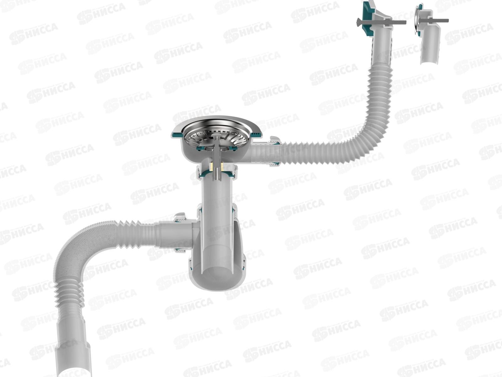 Сифон для мойки 3 1/2&quot х 40 с металлической решоткой, прямоуг/круг.перел., B0178 *20