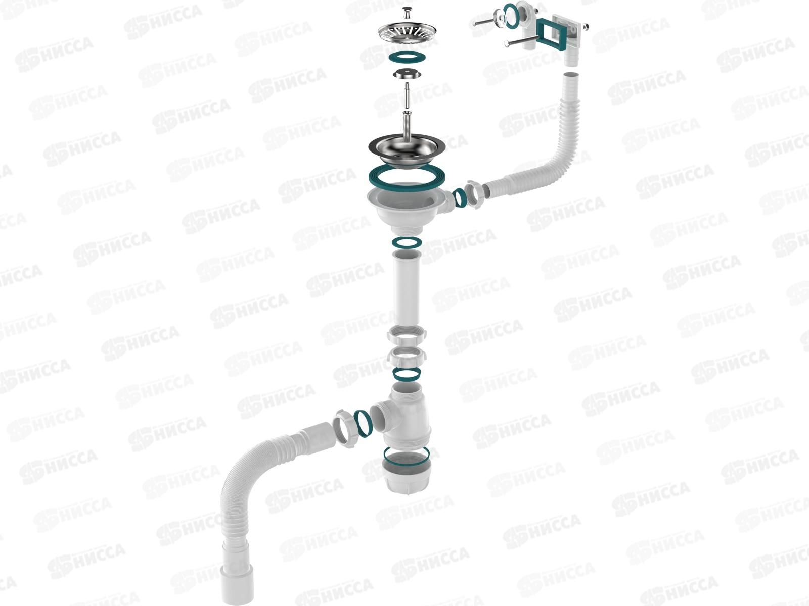 Сифон для мойки 3 1/2&quot х 40 с металлической решоткой, прямоуг/круг.перел., B0178 *20