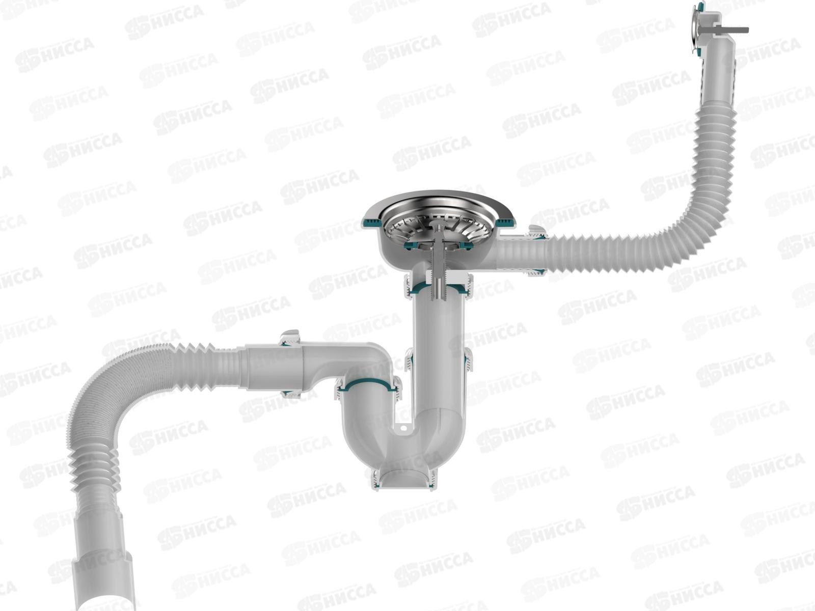 Сифон для мойки 3 1/2&quot х 40 с металлической решоткой, прямоуг/круг.перелив UB0139 *20