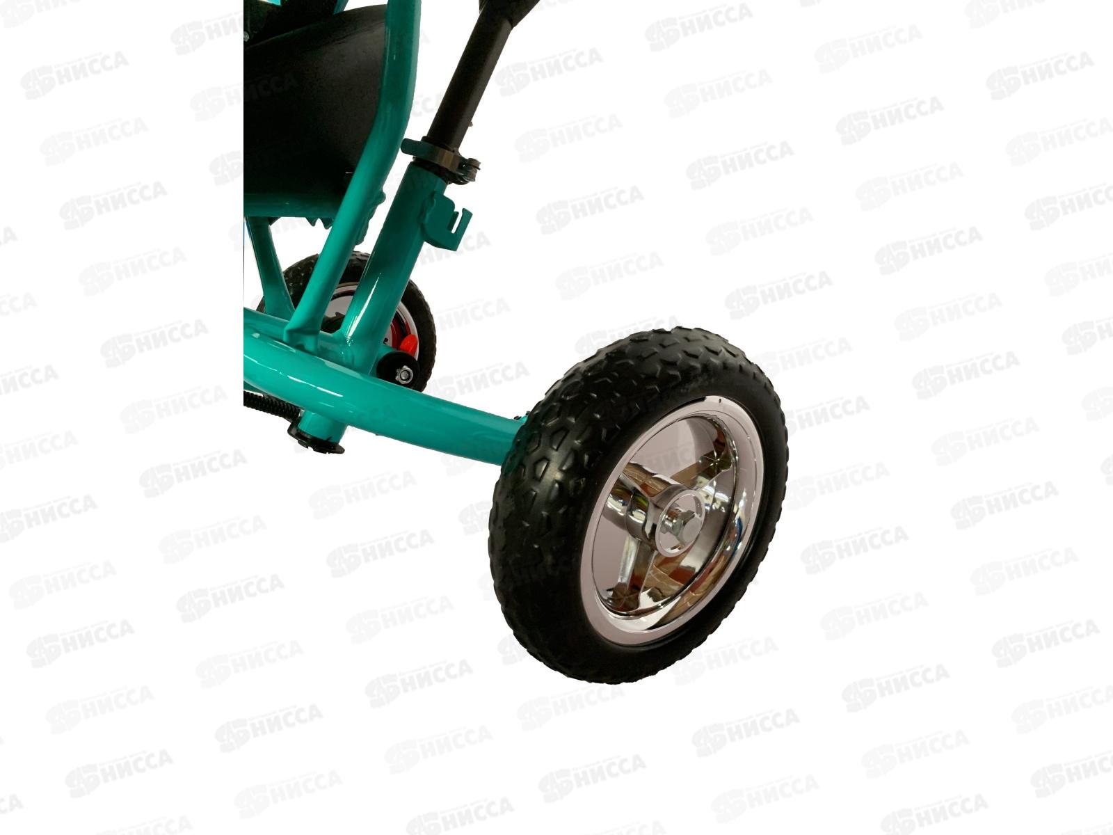 Велосипед трехколесный с ручкой МЕРКУРИЙ (колеса EVA 10&quot/8&quot) мятный, ВЛ-0866