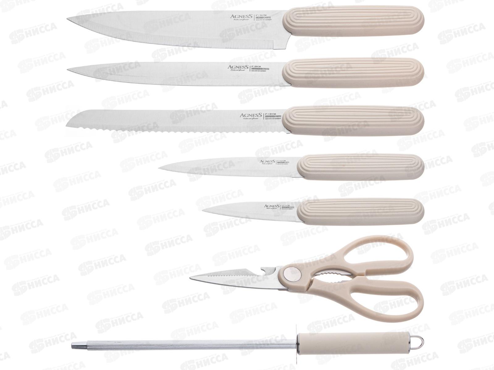 Набор ножей 8 предметов Agness с ножн и мусат на пласт подст 911-740