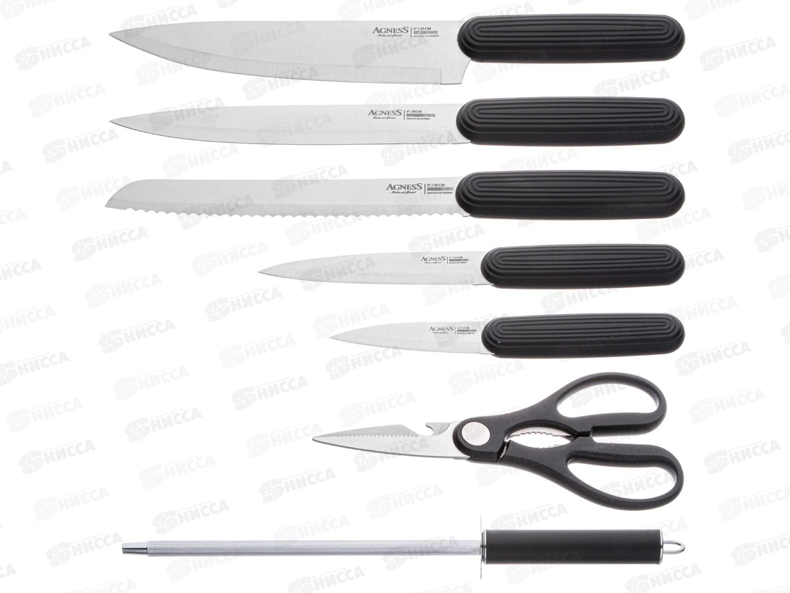 Набор ножей 8 предметов Agness с ножн и мусат на пласт подст 911-741