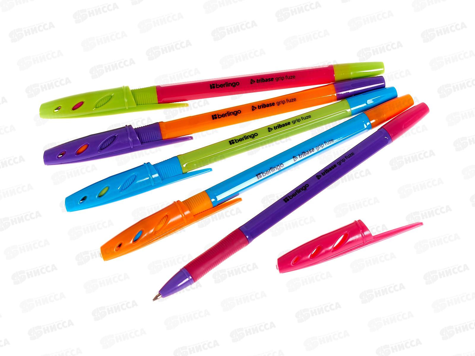 Ручка шар. BERLINGO Tribase grip fuze синяя, игла 0.7мм, 70968 *50