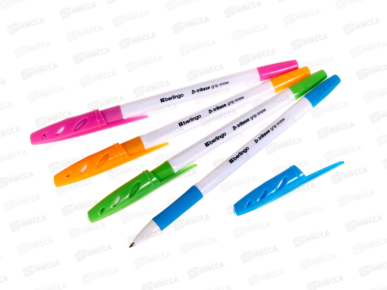 Ручка шар. BERLINGO Tribase grip snow, синяя, игла 0.7мм, 70965 *50