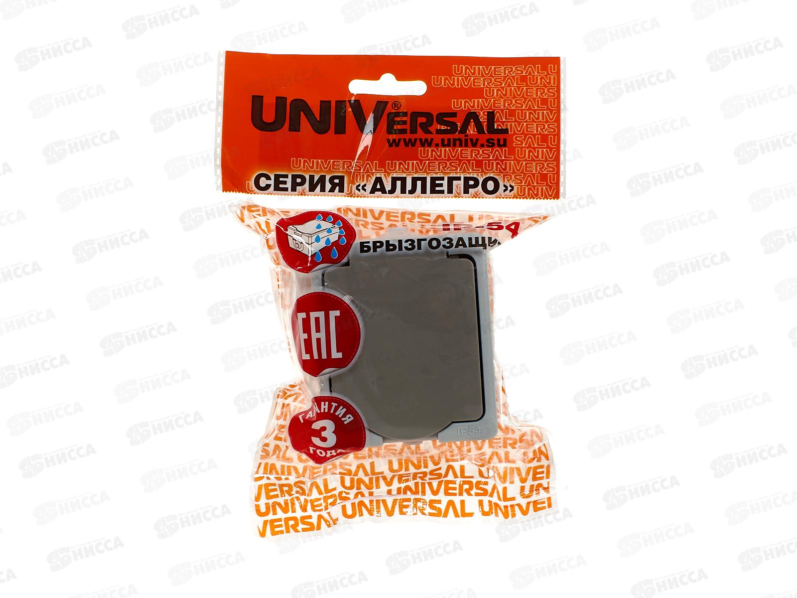 Розетка Аллегро 1-местная, с крышкой,с заземлением, з/ш16А, 220В серая 1282*10