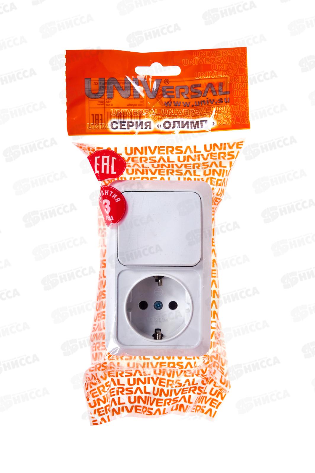 Блок вертикальный  ОЛИМП выключатель 1-клавиша, открытая установка,+ роз 1-мес., с/з, О0038*10