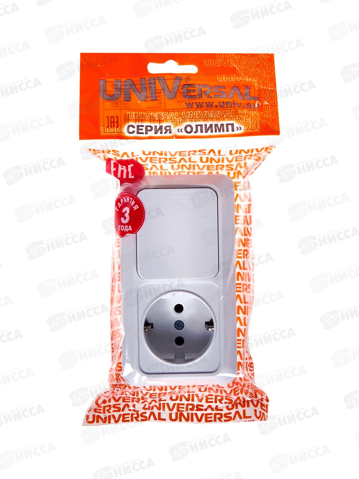 Блок горизонтальный  ОЛИМП выключатель 1-клавиша, открытой установки, + роз 1-мес., с/з, белый О0032*10