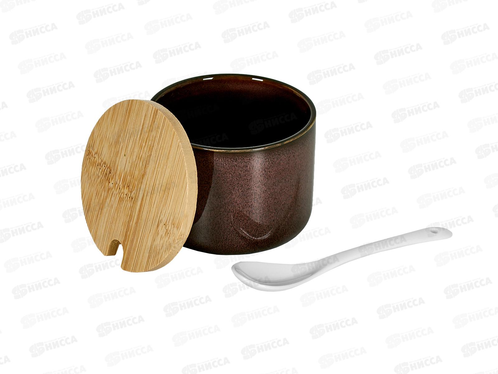 Сахарница с бамбуковой крышкой 250мл фарфор Коричневый ск0624-266 *1