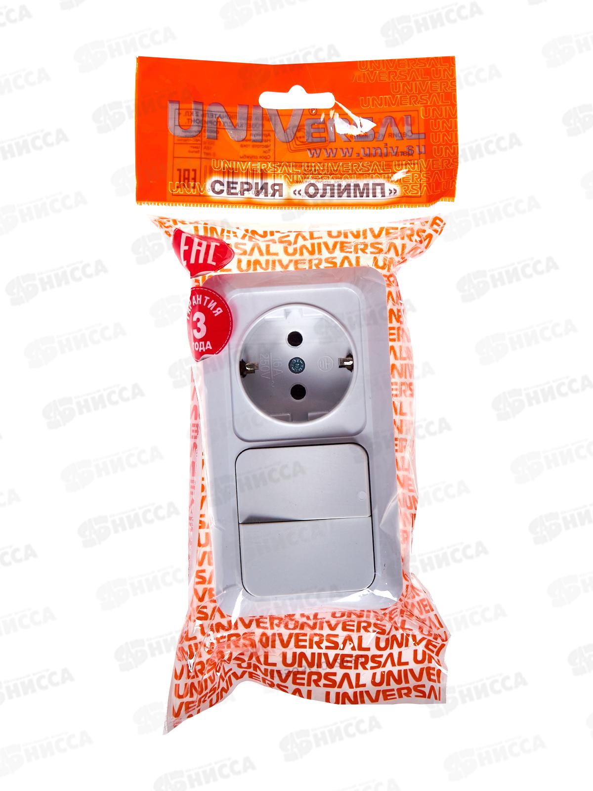 Блок горизонтальный  ОЛИМП выключатель 2-клавиши, открытой установки + роз 1-мес., с/з,бел О0033*10