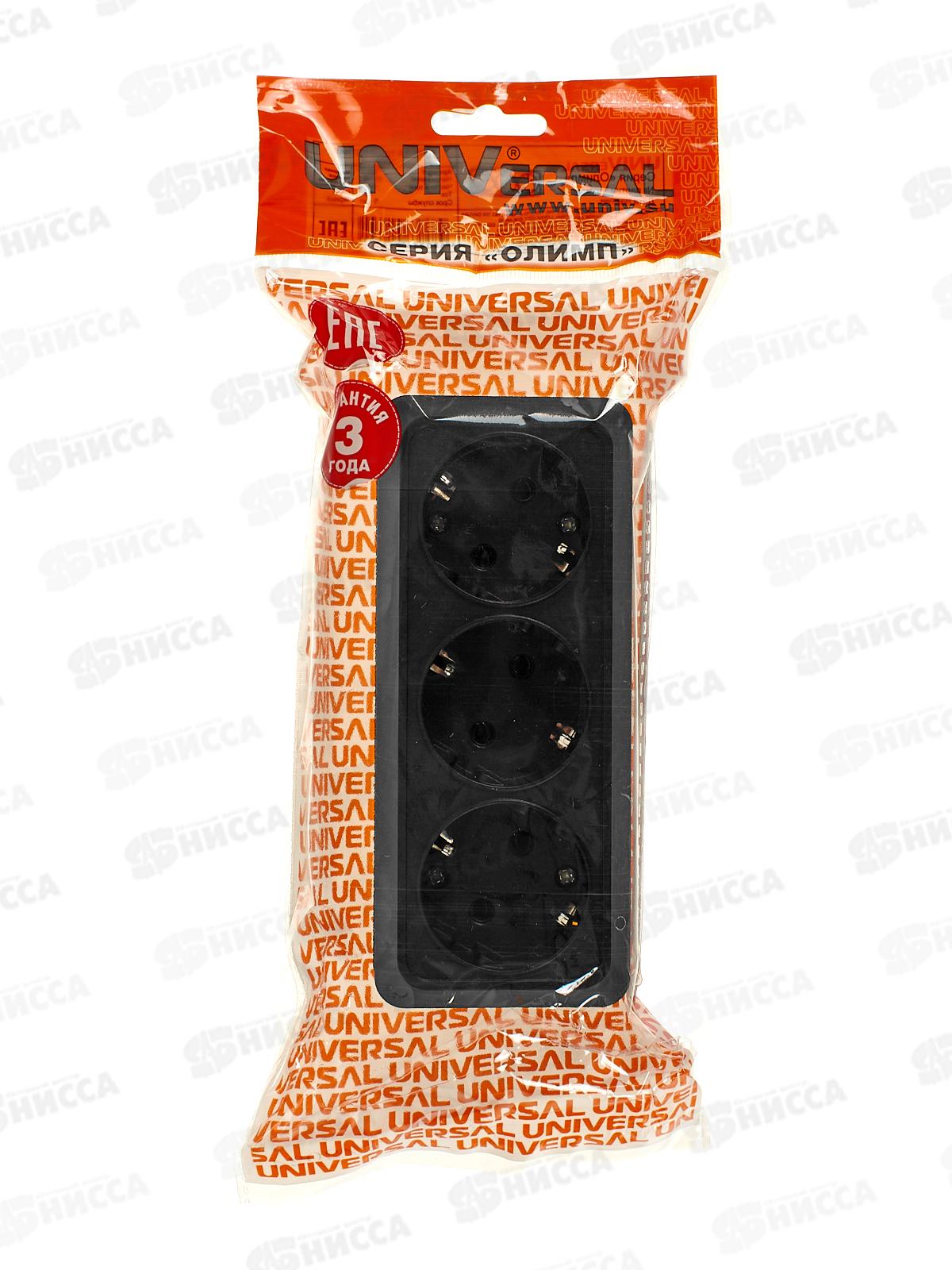 Розетка ОЛИМП 3-местная открытой установки, с заземлением, 16А, 220В черная,керамика, 2218*10