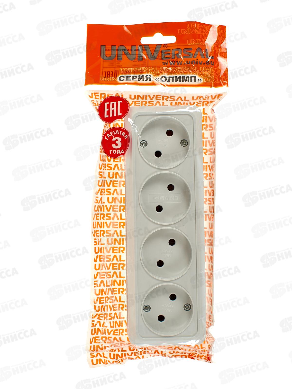 Розетка ОЛИМП 4-местная открытой установки, без заземления, 16А, 220В белая,керамика, 1162*10