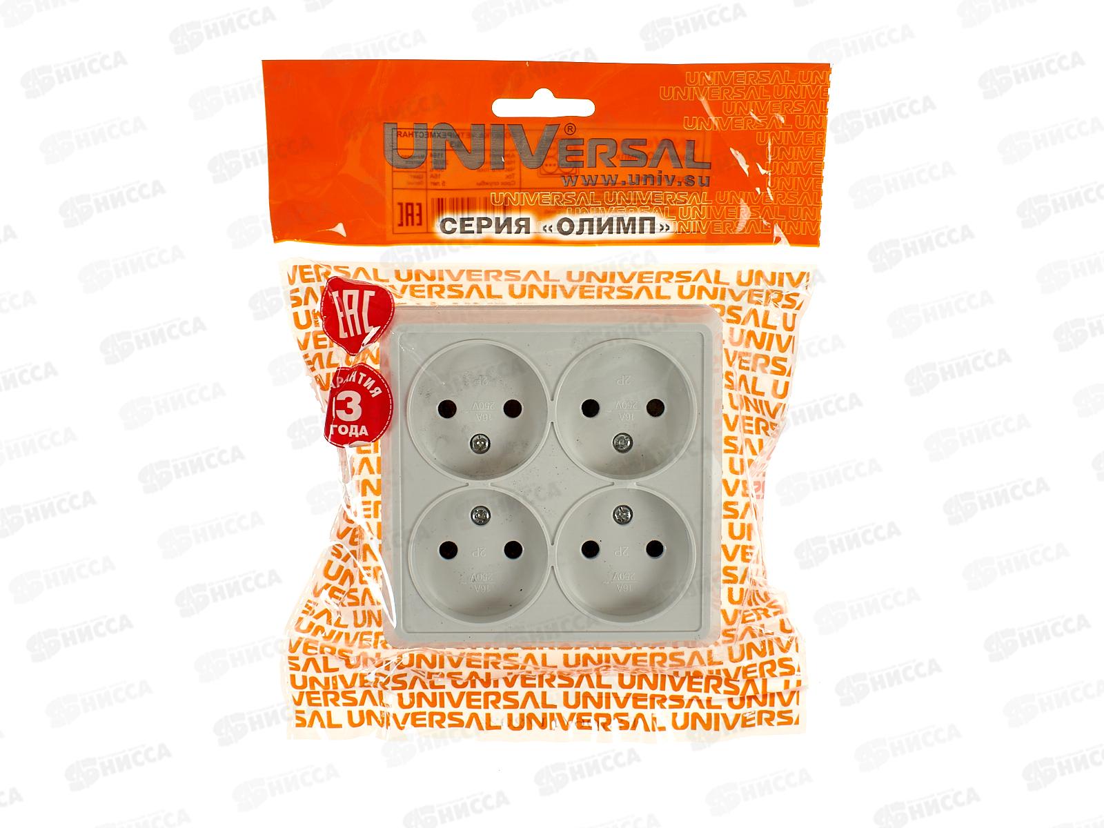 Розетка ОЛИМП 4-местная открытой установки, без заземления, квадр.16А, 220В белая, 1164*10