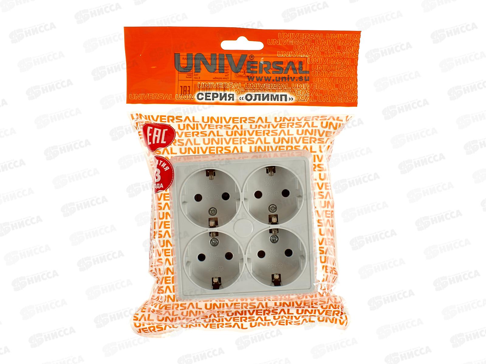 Розетка ОЛИМП 4-местная открытой установки, с заземлением, квадр.16А, 220В белая,керамика, 1165*10