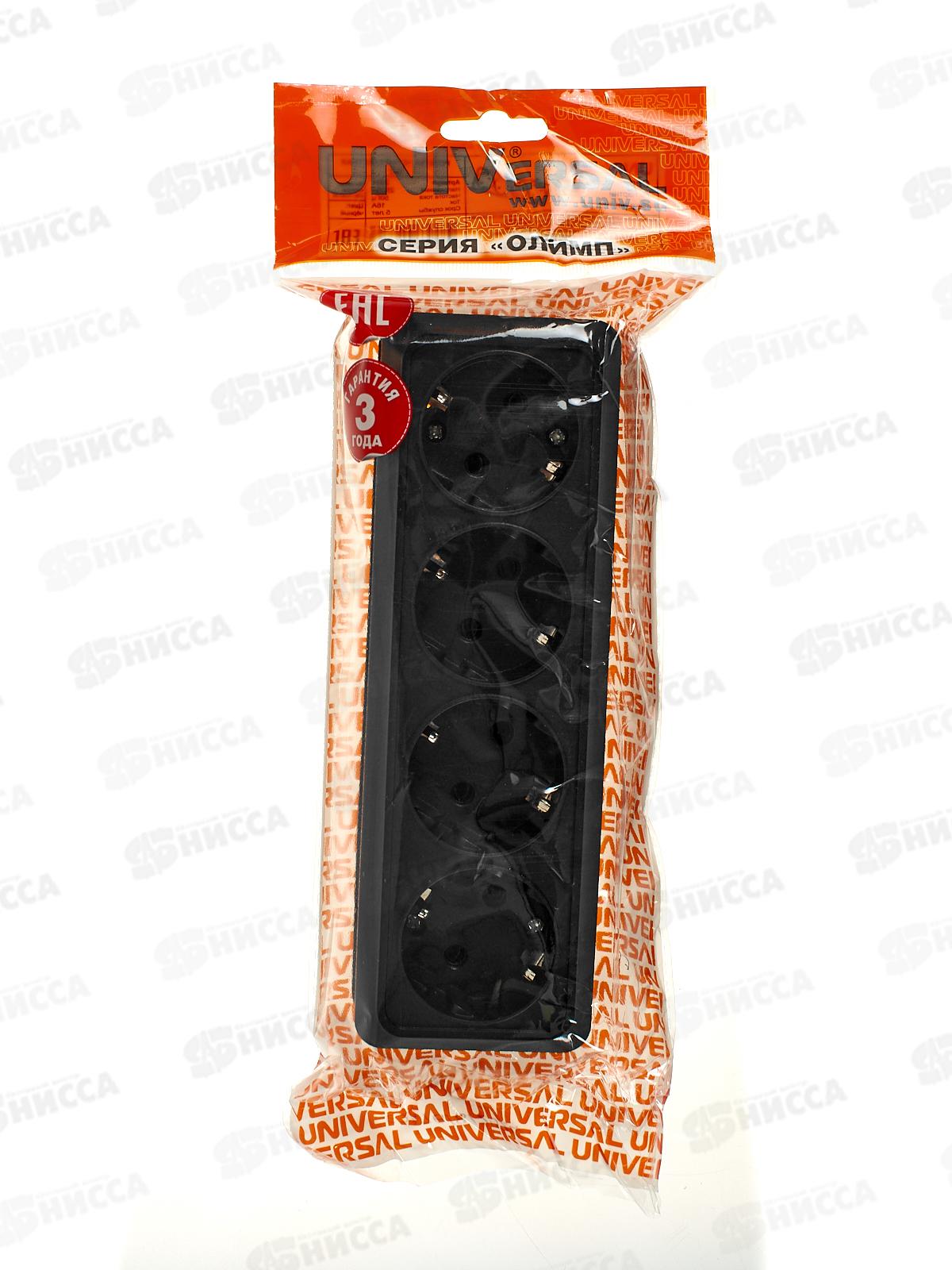 Розетка ОЛИМП 4-местная открытой установки, с заземлением,16А, 220В черная,керамика, 2221*10