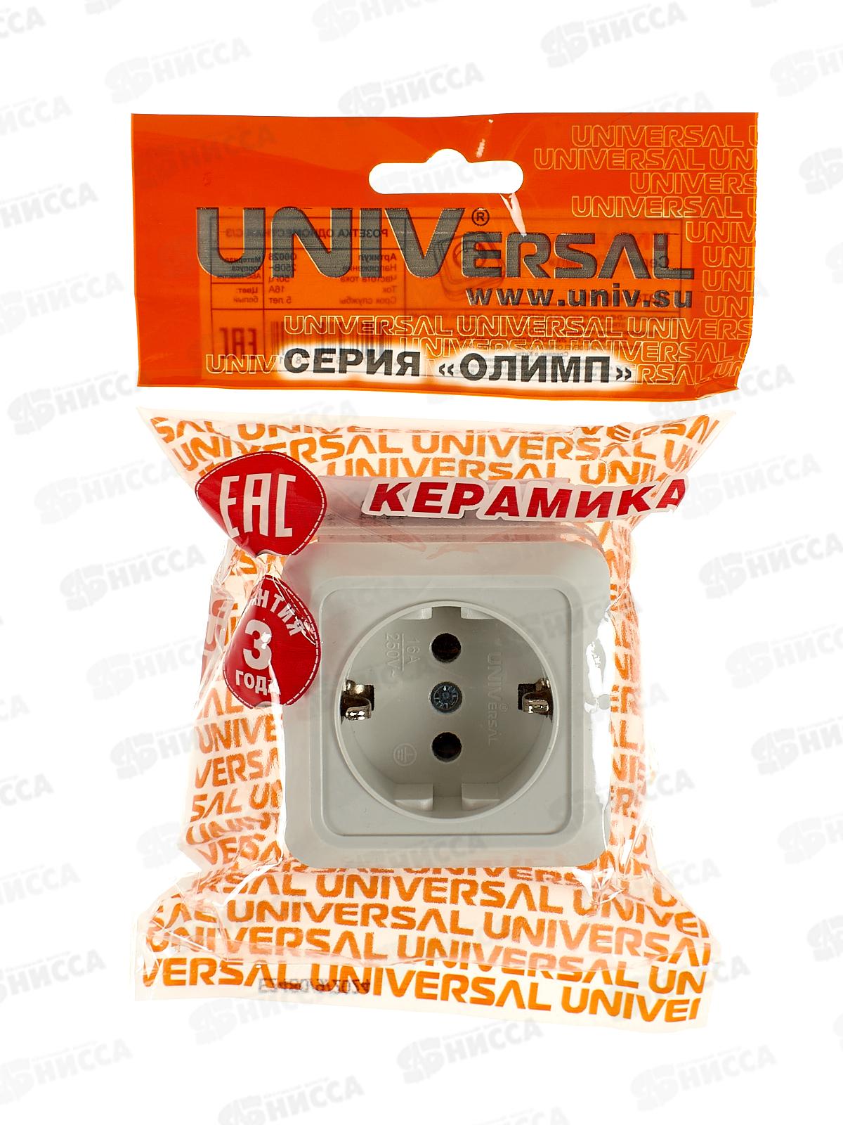 Розетка ОЛИМП 1-местная открытой установки, с заземлением, 16А, 220В белая,керамика, O0028*10