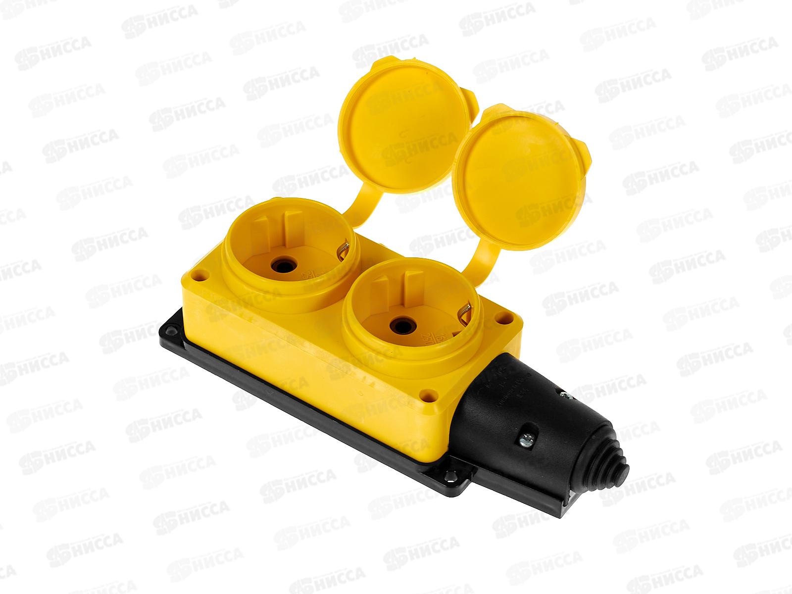 Колодка UNIVersal с заземлением 2 гнезда каучук, одноф. с заглуш., желтая, 3082