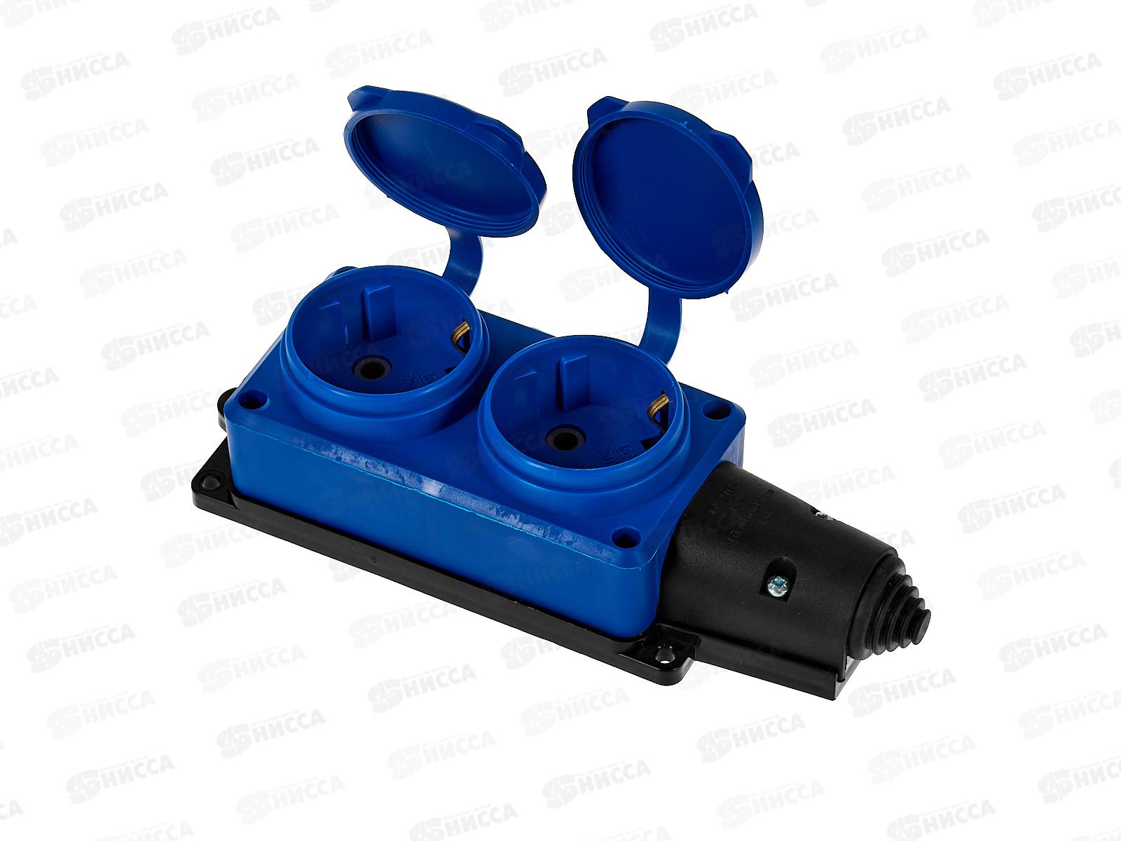 Колодка UNIVersal с заземлением 2 гнезда каучук, одноф. с заглуш., синяя, 3043