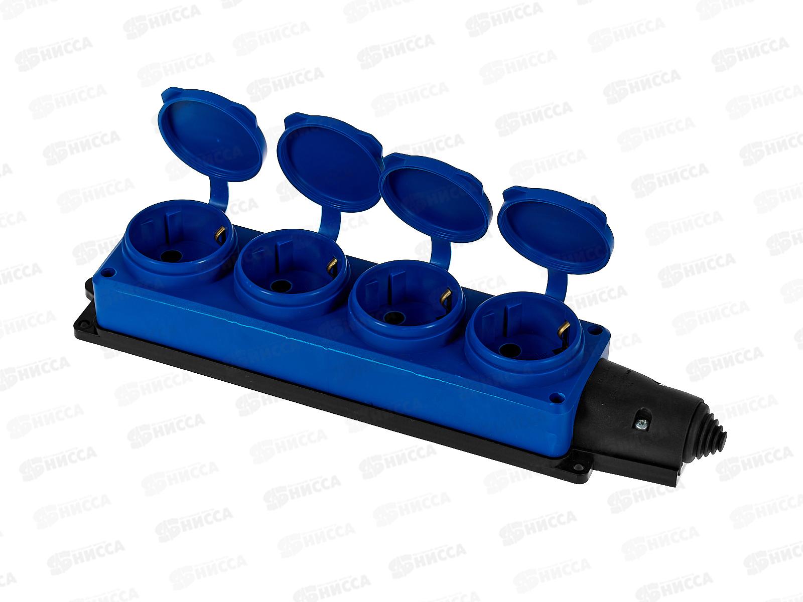 Колодка UNIVersal с заземлением 4 гнезда каучук, одноф. с заглуш., синяя, 3045