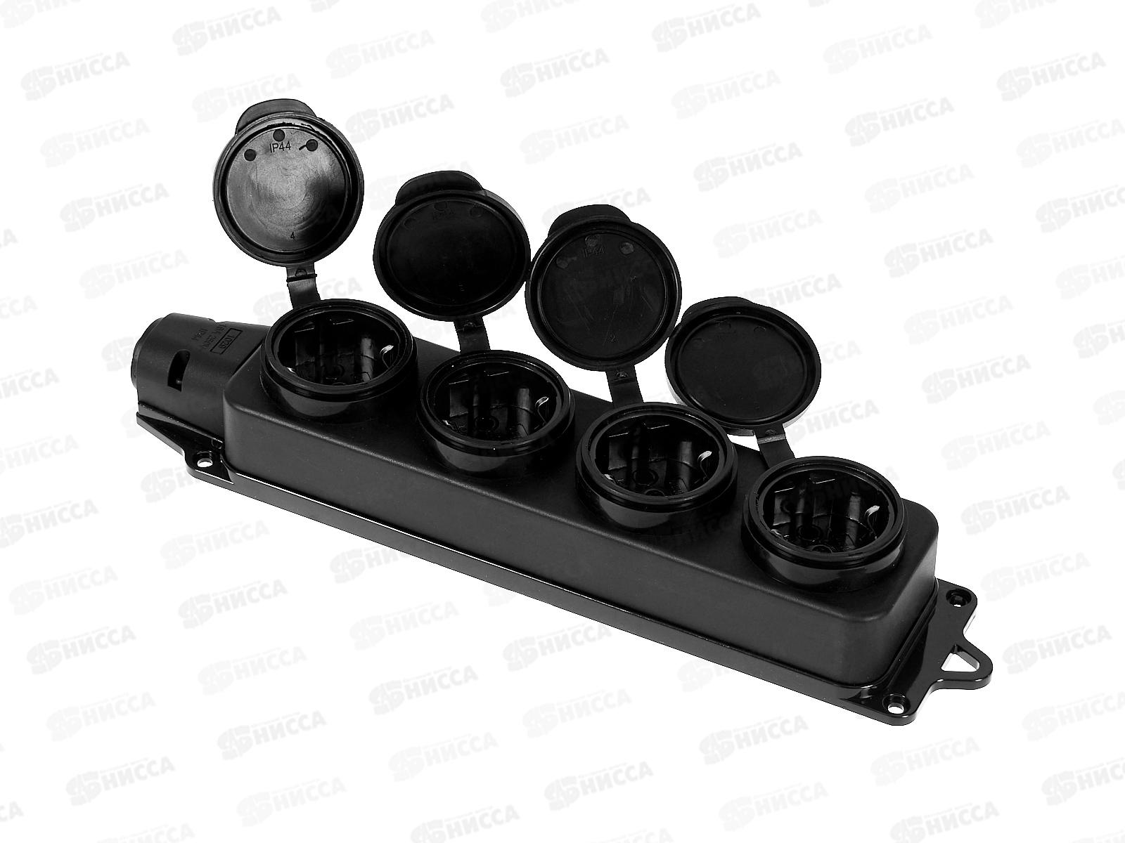 Колодка UNIVersal с заземлением 4 гнезда каучук, одноф. с заглуш., 1029