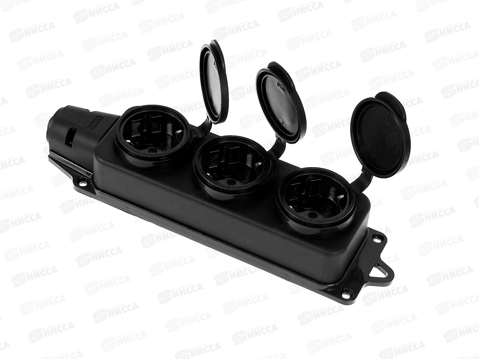 Колодка UNIVersal с заземлением 3 гнезда каучук, одноф. с заглуш., 602230