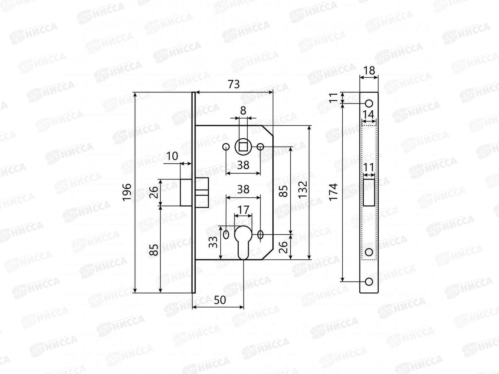 Замок врезной АЛЛЮР АРТ 5300-MC SN мат.никель без ц/м МАГНИТНЫЙ 903