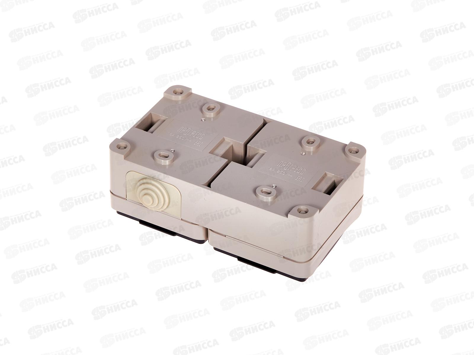 Розетка открытая установка 2 местная Прогресс Aqia с/з серо-черная *9/108