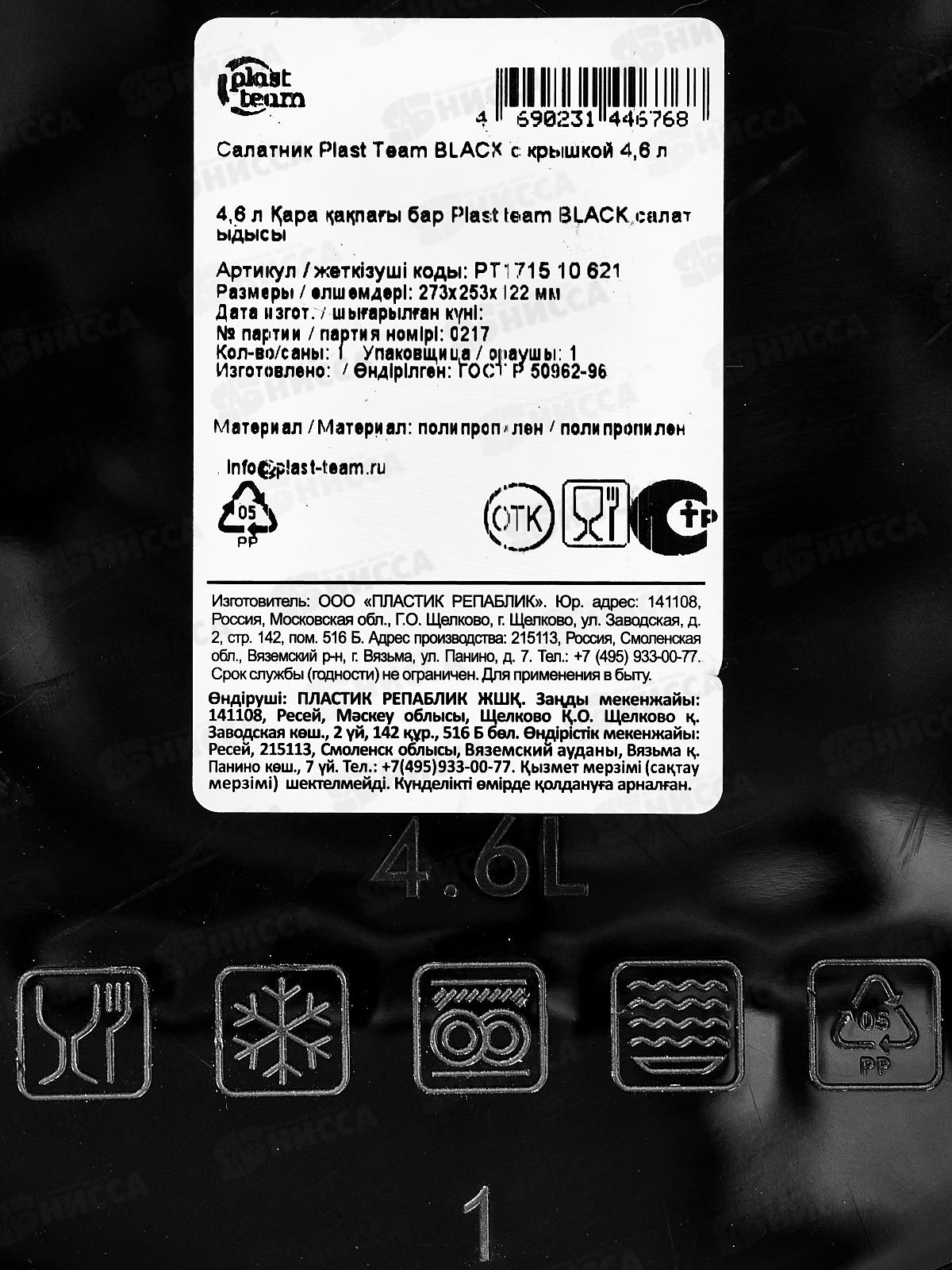 Салатник &quotPlast Team&quot 4,6л с/к Блэк РТ171510621 *12
