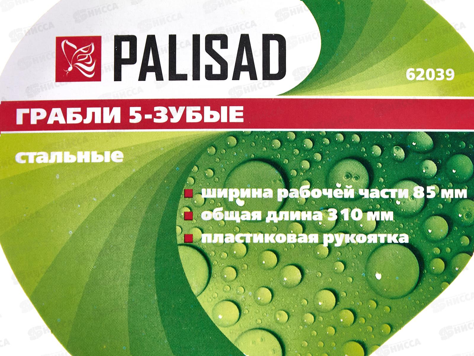 Грабли 5-зубые, 85х310мм, стальные, пласт. рукоятка, 62039/Palisad