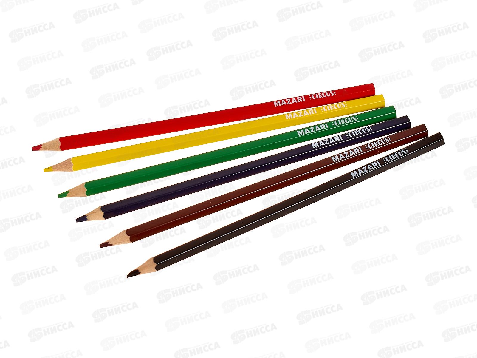 Карандаши 6цв MAZARI CIRCUS, дерев., шестигр., M-6187-6 *24