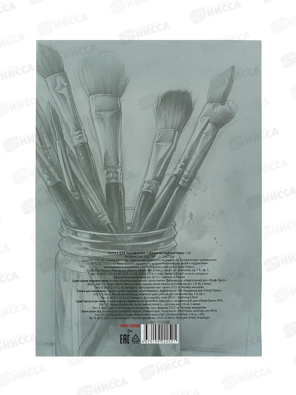 Папка для рисования А4 10л Чёрно-белые мотивы - 2, 120г/м2, 10-2252  *30