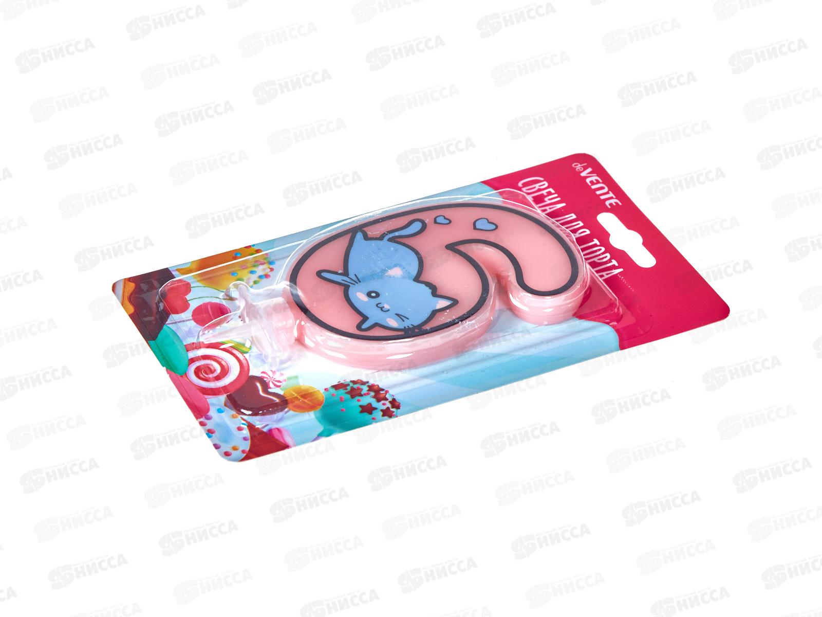 Свеча-цифра д/торта deVENTE &quotКотик 6&quot Розовая с рисунком 9060127 *12