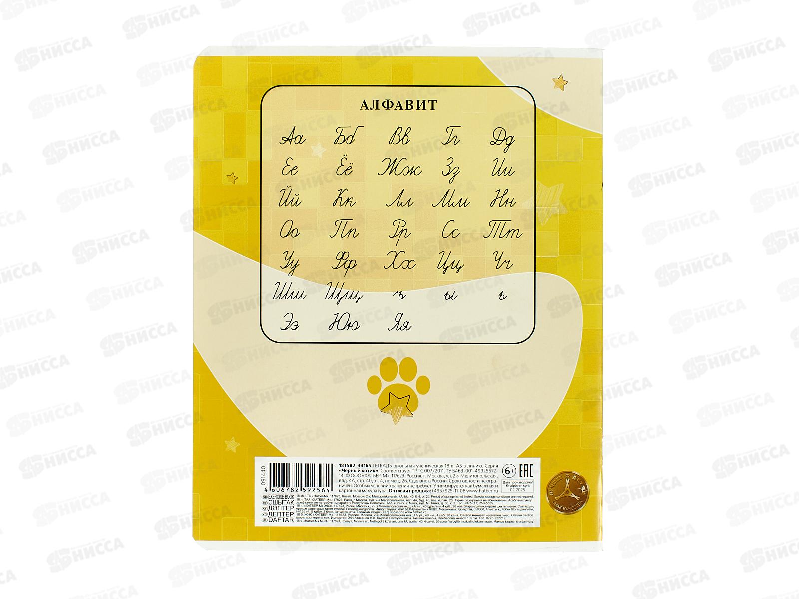 Тетрадь 18л лин. Hatber Черный котик 091440  *10/120