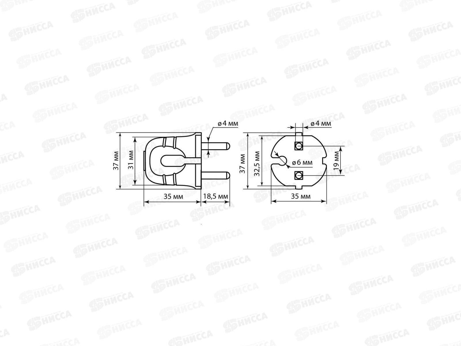 Вилка TDM без заземления черная с красной вставкой, 10А 250В 0210 *48