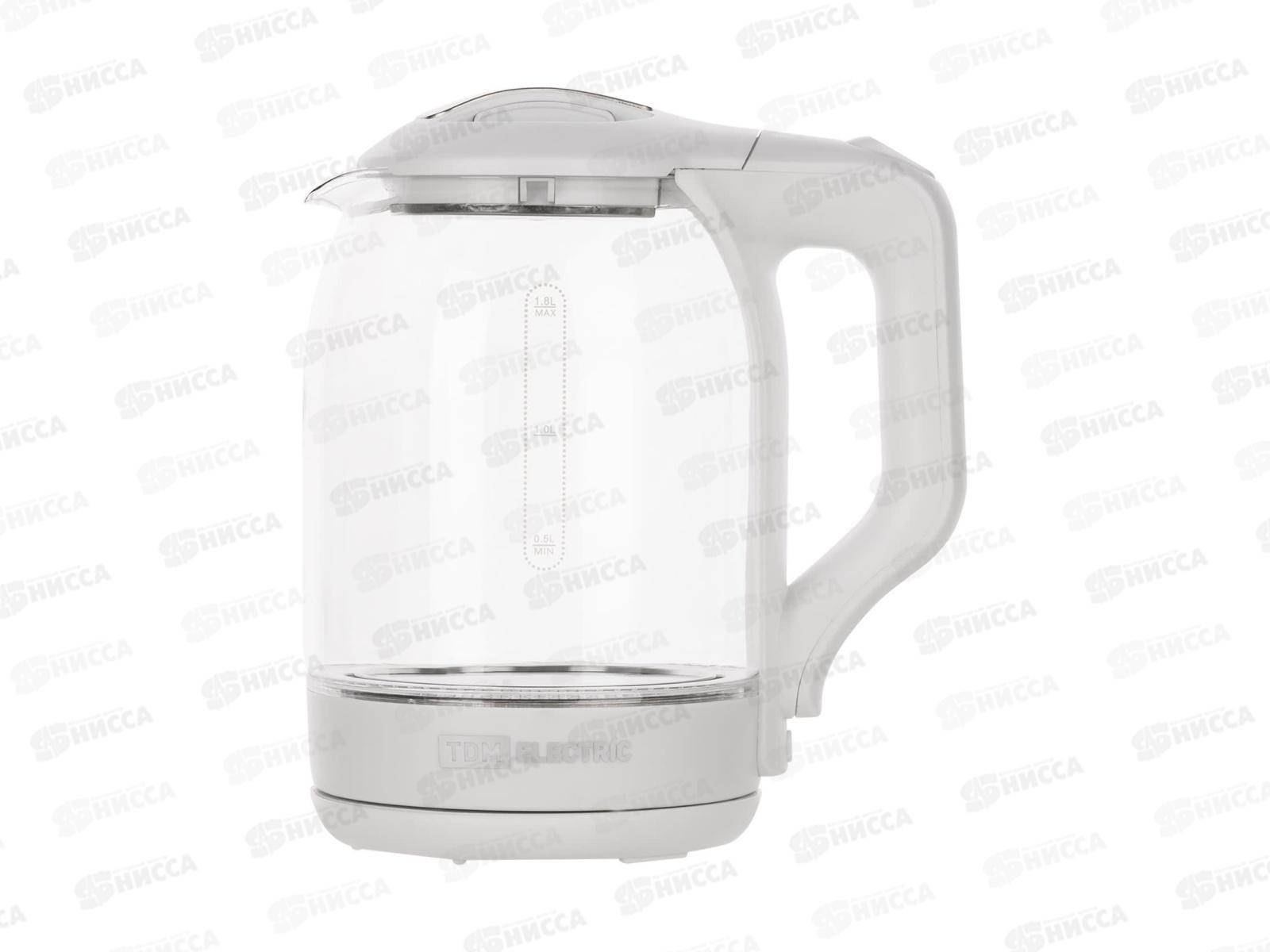 Чайник электр. TDM Нептун, стекло, 1.8л, 1800Вт, белый, 0007 *12