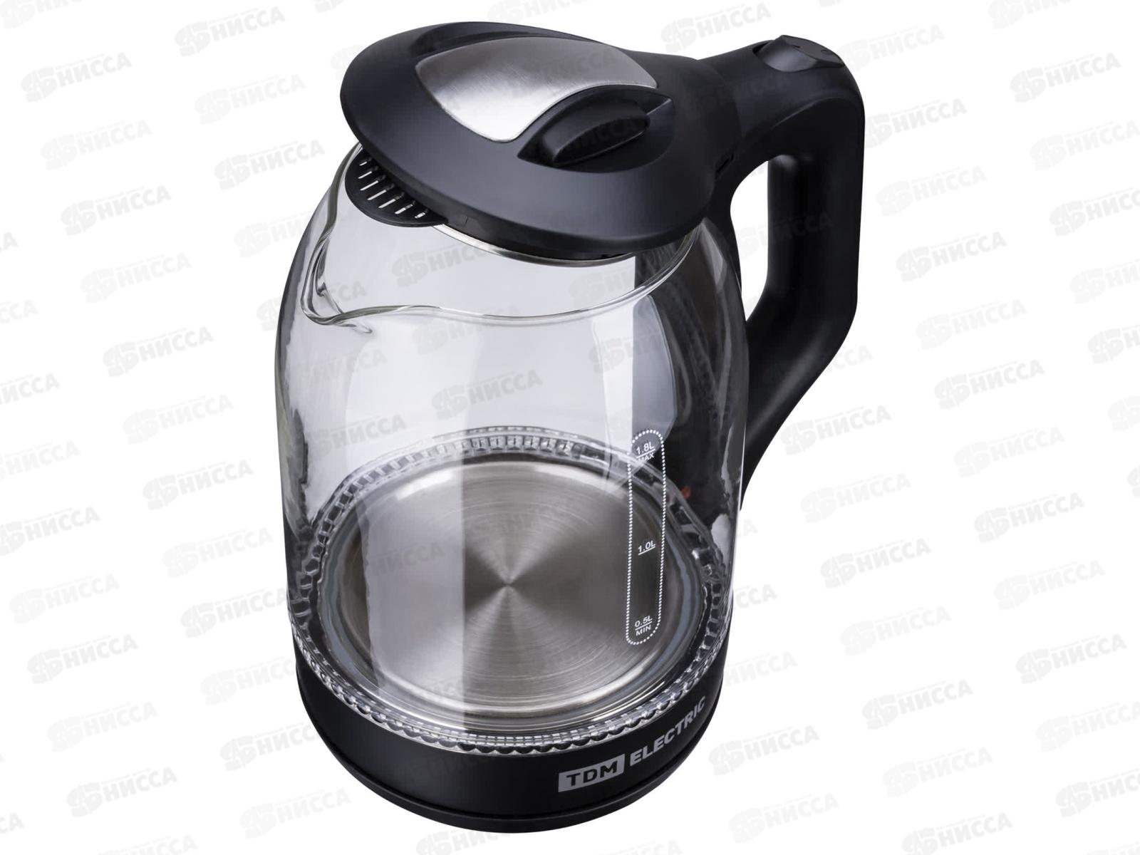 Чайник электр. TDM Нептун, стекло, 1.8л, 1800Вт, черный, 0001 *12